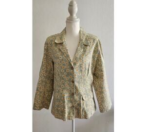 Vintage 90s Capacity Green Floral Blazer Women's Medium Cotton Daisy Pocket